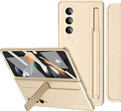 Produktbild von Galaxy Z Fold4 Hülle mit Stifthalter, Dünn Harte PC Schutzhülle mit Stander und Displayschutz für Samsung Galaxy Z Fold 4 5G Beige