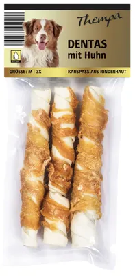 Image de 24x 120g Thempa Denta Rouleau à mâcher peau de boeuf avec poulet pour chiens friandise chien 72 bâtonnets