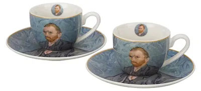 Produktbild von DUO ART GALLERY 2er-Set Espressotasse mit Untertasse PORTRAIT OF Van Gogh, New Bone China Porzellan