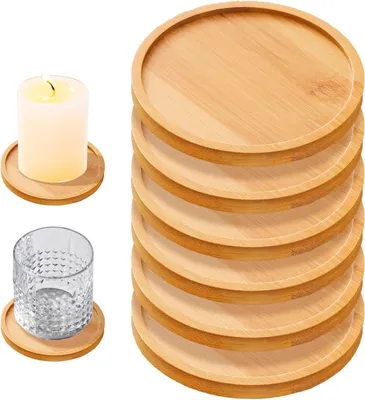 Produktbild von Kerzenhalter – Holz – 6 Stück – 10 cm – Holzuntersetzer – Rund – Untersetzer für Kerzen – Kerzenständer