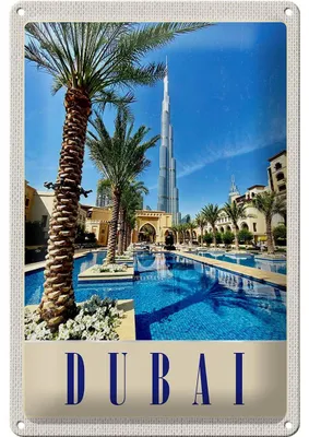 Produktbild von Blechschild Reise 20x30cm Dubai Palmen Wolkenkratzer Urlaub