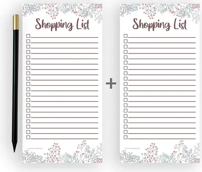 Produktbild von 2 magnetische Einkaufsliste Shopping, Kühlschrankblock mit Stift, 50x Einkaufszettel, DIN lang Notizblock mit Magnet, Doppelpack Floral
