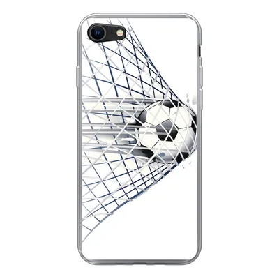 Produktbild von MuchoWow® Handyhülle Schutzhülle Hülle für iPhone SE 2020 Eine Illustration eines Fußballs, der ins Tor geht - Jungen - Mädchen - Kinder Silikon Softcase Handy Hülle - Kartenbesitzer