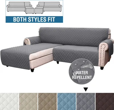 Obrázek produktu pro Topchances L Shape Sofa Covers, vodoodpudivý protiskluzový kryt na rohovou pohovku, oboustranné kryty na ochranu nábytku před domácími mazlíčky a dětmi, šedá, velikost M