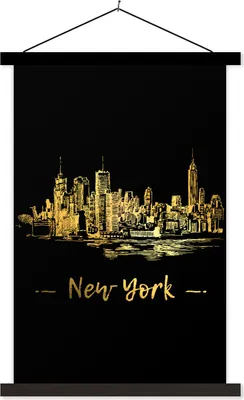 Produktbild von MuchoWow® Textilposter New York - Skyline - Schwarz 60x90 cm mit schwarzem Rahmen - Poster Wohnzimmer