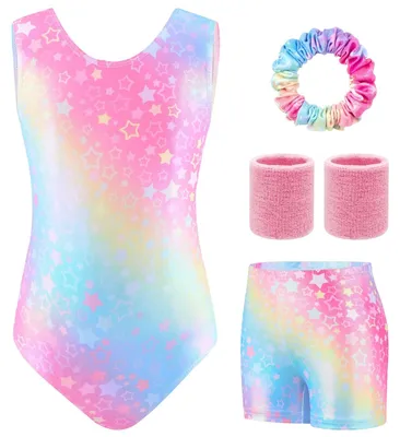 Immagine prodotto di Solidchoice - Set di 5 completi da ginnastica per bambine, con pantaloncini e fascia per capelli