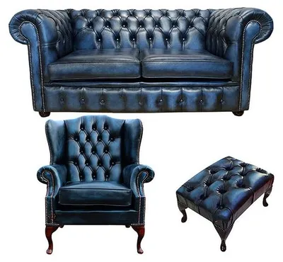 Obrázek produktu pro Čalouněná pohovka Chesterfield, klasická dvoumístná + křeslo s ušima + podnožka 469