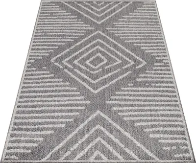 Produktbild von Outdoor Teppich Wetterfest 160x230 Rechteck Grau für Camping Garten oder innen Gestreiftes Design aus Polypropylen