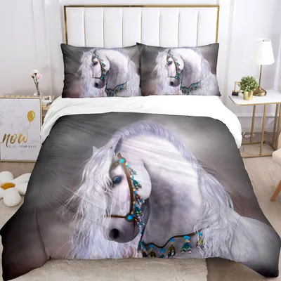 Zdjęcie produktu dla Komplet pościeli do łóżeczka dziecięcego z motywem koni, 135 x 200 cm