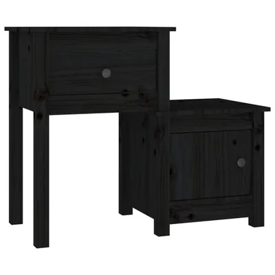 Produktbild von Nachttisch Schwarz 79,5x38x65,5 cm Massivholz Kiefer