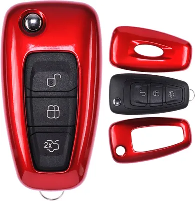 Produktbild von Auto Schlüssel Kunststoff Hülle ABS Plastik Schutz Cover Rot kompatibel mit Ford Mondeo S-Max Focus Fiesta Transit Klappschlüssel