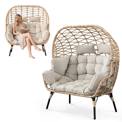Produktbild von di volio Gartensessel ARCE – beige, Loungesessel Outdoor aus Polyrattan für 2 Personen, Balkonsessel für Terrasse, bequem & wetterfest