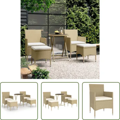 Immagine prodotto di The Living Store Set bistrot da giardino 5 pezzi in rattan e vetro temperato Beige