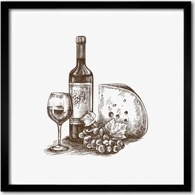 Produktbild von Bild - 50 cm x 50 cm - MDF - Rahmen, Wandkunst - Wein und Snacks