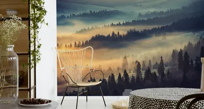 Produktbild von Fototapete Vlies Tapete Wald im Nebel 135 cm (B) x 90 cm (H) Wandbild Wanddeko