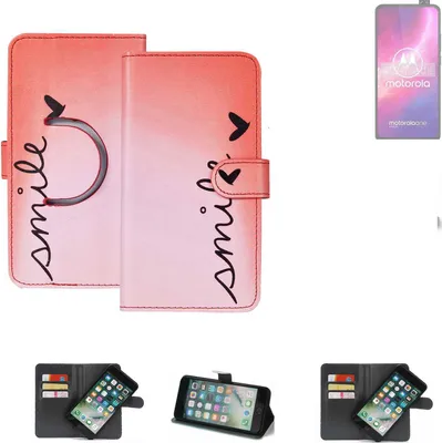 Produktbild von K-S-Trade Schutzhülle Handyhülle kompatibel mit Motorola One Hyper Hülle cover bookstyle Etui ''smile'' rot Standfunktion Kameraschutz (1Stk)