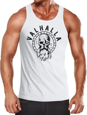 Produktbild von Herren Tank-Top Valhalla Totenkopf Odin Runen Muskelshirt Muscle Shirt Neverless® weiß XL