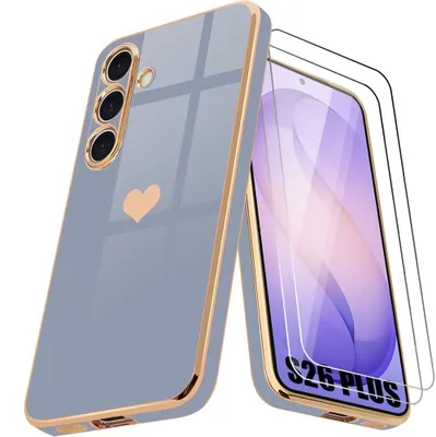 Image de Coque + 2 Verres Trempés pour Samsung Galaxy S26 Plus, Protection avec Motif Cœur Silicone Antichoc Slim - Bleu