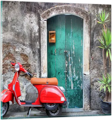 Produktbild von Bilder auf glas - Scooter transport italien retro - 60x60cm - Glasbilder - Wandbilder - Kunstdruck - zum Aufhängen bereit - Wanddekoration aus Glas - Glas Bilder - Wandbild auf Glas - GAC60x60-2571