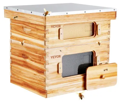 Obrázek produktu pro Úl, 20 rámků, úl Zander, cedrové dřevo potažené včelím voskem, 1 hluboký + 1 střední úlový box, úlová souprava Langstroth, průhledná akrylová okénka s podstavcem