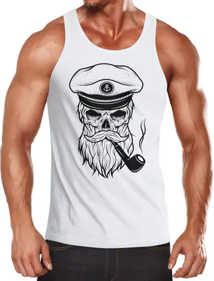 Produktbild von Herren Tanktop Totenkopf Kapitän Captain Skull Bard Hipster Seemann Neverless® weiß XL