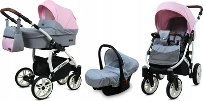 Produktbild von BabyLux® Optimal | 3in1 Kinderwagen Set | Light Pink | Kombikinderwagen | Kinderwagenset | Buggy
