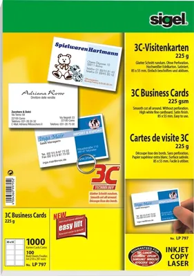 Produktbild von Visitenkarten 3C Ink/Laser/Copy 225g/qm hochweiß VE=5x1000 Stück