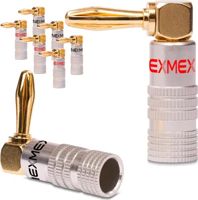 Produktbild von Bananenstecker winkel 4mm NEXMEX 8x schraubbar 24K vergoldet Lautsprecherkabel