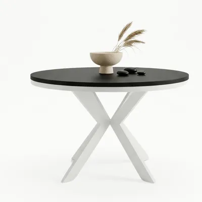 Produktbild von Runder Ausziehbarer Tisch für Esszimmer RAL mit Ring-Gestell, Loft-Stil, Industriel, Durchmesser: 100 / 150 cm, Farbe: Schwarz / Weiß