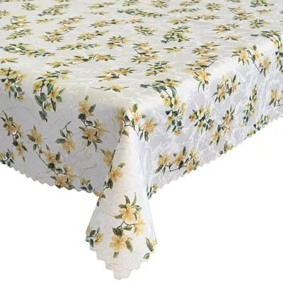 Zdjęcie produktu dla Obrus odporny na plamy, biały i złoty – narcyzy, 155 x 260 cm