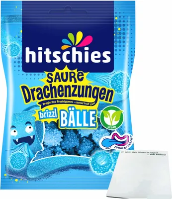 Produktbild von hitschies Saure Drachenzungen brizzl Bälle blau (100g Beutel) + usy Block