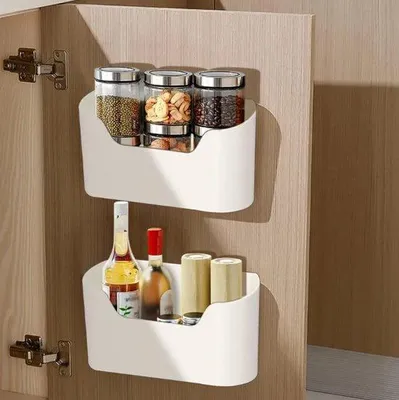 Immagine prodotto di Set doppio di contenitori da cucina, contenitori da parete autoadesivi, scatola portaoggetti per piccoli oggetti