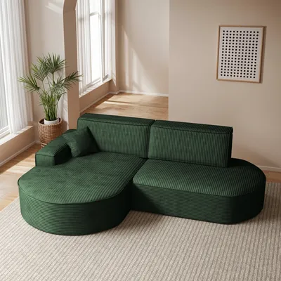 Image de Canapé d'angle Modena Pro avec fonction de couchage et coffre de lit tissu Poso - VERT GAUCHE