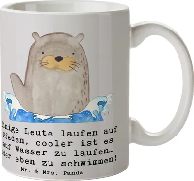 Produktbild von Mr. & Mrs. Panda Becher Schwimmen Pfade - Grau Pastell - Geschenk, kaffeebecher keramik, Sport, Sportart, Schwimmer, Sportarten, Teetasse, Tasse, Teamsport, Sportler