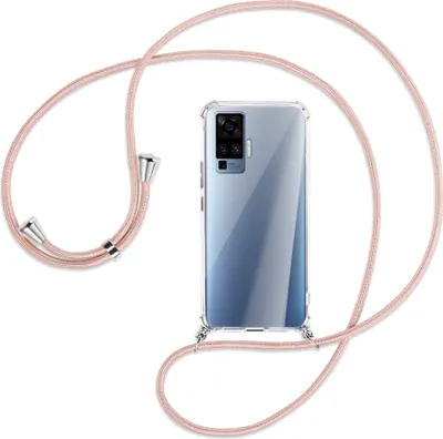 Produktbild von Handykette Backcover-Schutzhülle mit Band (Metall silberfarben) für vivo X50 Pro, X51 5G - roségold