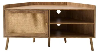 Image de CALICOSY - Meuble TV d'angle 1 porte avec façade en rotin L120 cm PALMO