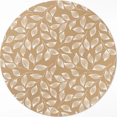 Produktbild von Boho Linerane Zweige mit Blättern– Vinyl Fußmatte – Ø 130cm – Rutschfest, Pflegeleicht & Langlebig