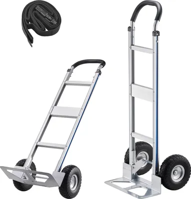 Immagine prodotto di SucceBuy carrello per sacchi, capacità di carico 227 kg, robusto carrello da trasporto con maniglia, carrello manuale in lega di alluminio con cinghia di fissaggio, ideale per lo spostamento di oggetti a casa, in ufficio o in magazzino, 480x500x1340 mm
