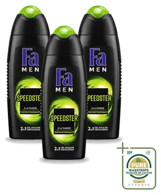 Imagen del producto de 3 unidades de gel de ducha Fa Men Speedster con taurina - 250 ml - Paquete ahorro - 3 piezas