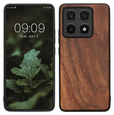 Produktbild von kwmobile Handyhülle für Xiaomi 14T Hülle Holz - Case mit TPU Bumper - Stoßfestes Hardcase - Schutzhülle Cover in Vintage Braun Braun