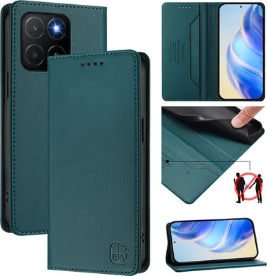 Image de Etui en cuir pour Honor X5b/Honor X5b Plus, étui à rabat avec fentes pour cartes, portefeuille et support Vert foncé