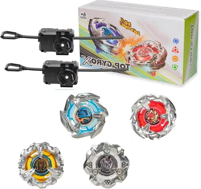 Productafbeelding van Gevechtstollen Starterset - Tol spel - Spannende gevechten - 4 tol en 2 starters - 19 cm - Multi