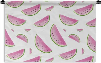 Produktbild von MuchoWow® Wandteppich Wandbehang Wassermelonen - Weiß - Pastell 150x100 cm Tapisserie Dekoration Wandtuch - Waschbar - Tapisserien - Wand-Decke