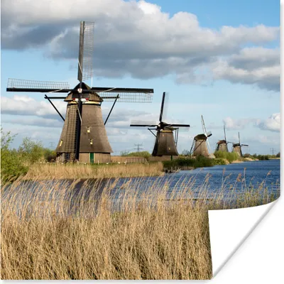 Produktbild von MuchoWow® Poster Mühle - Landschaft - Niederlande 50x50 cm - Wohnzimmerdekoration
