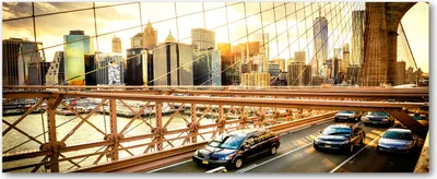 Produktbild von Tulup® Glas-Bild Wandbild aus Glas - 125x50 - Wandkunst - Wandbild hinter gehärtetem Sicherheitsglas - Dekorative Wand für Küche & Wohnzimmer  - Sehenswürdigkeiten & Architektur - Brooklyn-Brücke - Gelb