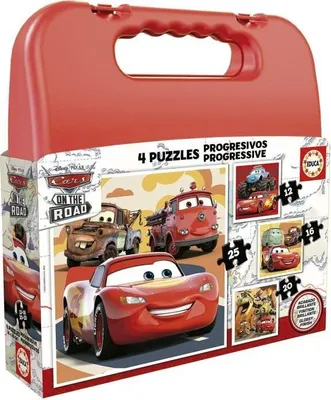 Zdjęcie produktu dla Puzzle Cars Progressywny, Malette de 4 Puzzles, Educa, 12-16-20-25 Elementów, 16 x 16 cm