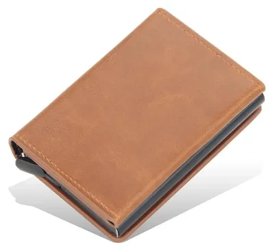 Image de Étui de cartes RFID sécurisé - Porte-cartes d'identité et porte-cartes de crédit - CuirPolyuréthane- Fermeture magnétique - Format compact - Marron