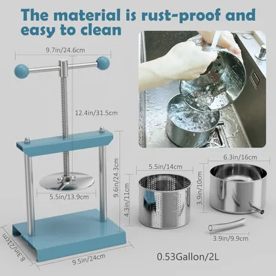 Imagen del producto de Prensa manual para vinos de hierbas y frutas, con capacidad de 2 litros, para la extracción manual de zumo, ideal para la cocina