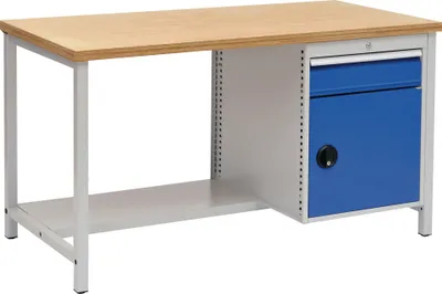 Produktbild von Werkbank signalblau lichtgrau B1500xH859xT750mm Buche Multipl.40mm 1 Schub.1 Tür