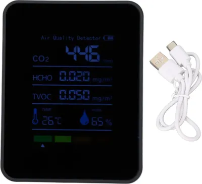Obrázek produktu pro Detektor CO2, přenosný, bateriový, oxid uhličitý, HCHO, TVOC, teplota, vlhkost, monitor kvality ovzduší 5 v 1